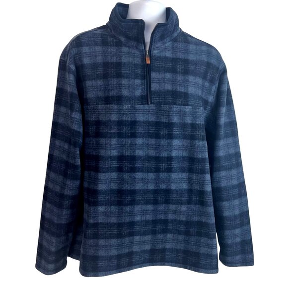 Men’s Blue Plaid 1/4 Zip Pullover Flannel Sweater XXL John Wayne Stock & Supply - Picture 2 of 11